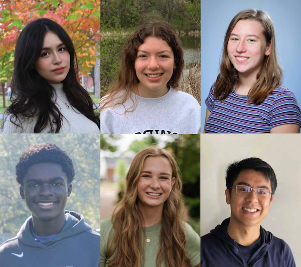 A grid of six photographs shows headshots of student interns